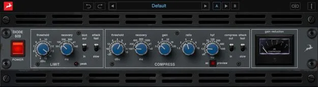 Diode 609 diode-bridge compressor plugin interface by Antelope Audio