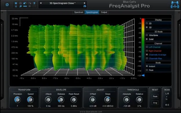 Blue Cat's FreqAnalyst Pro spectrum analyzer plugin interface