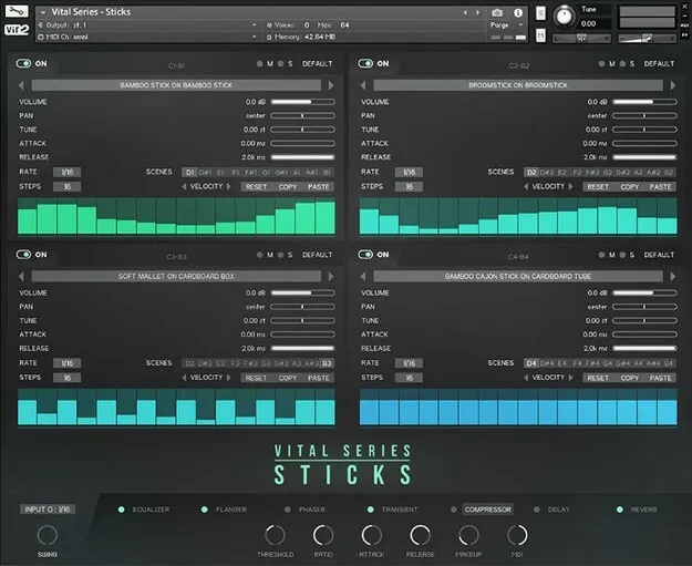 Vital Series: Sticks by Vir2 Instruments Kontakt percussion instrument interface