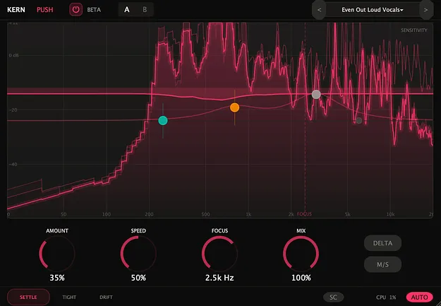 PUSH per-band compressor plugin interface by KERN Audio