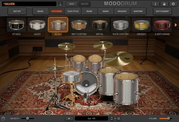 MODO DRUM Kit Silver by IK Multimedia drum plugin interface
