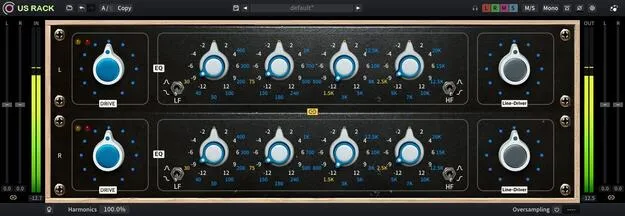 US Rack channel strip plugin interface by Three-Body Technology