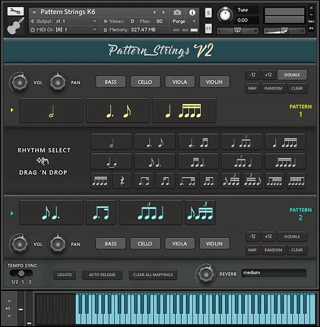Pattern Strings by Ben Osterhouse Kontakt instrument interface with pattern strips