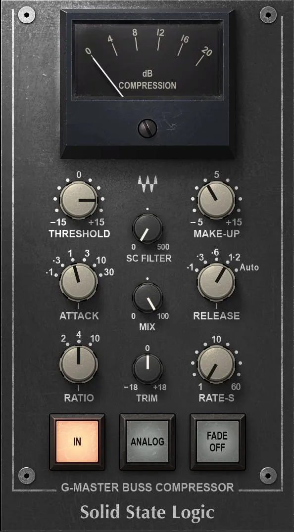 SSL G-Master Buss Compressor by Waves compressor plugin interface