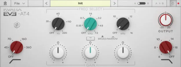 EVE-AT4 by Kuassa Neve-inspired EQ plugin interface