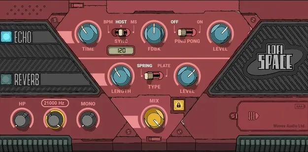 Lofi Space by Waves echo and reverb plugin interface