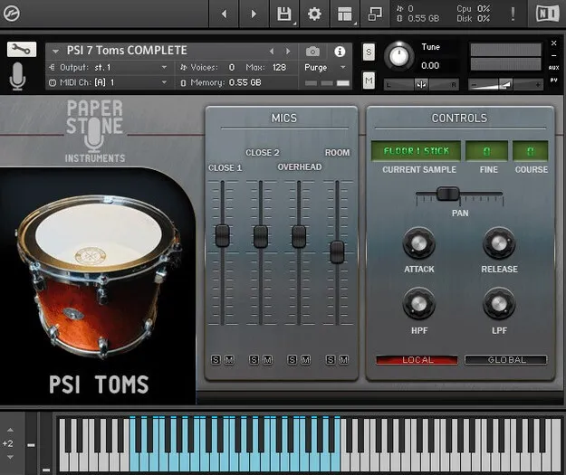PSI Toms by Loot Audio drum library interface for Kontakt