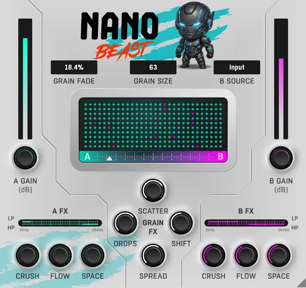 NanoBeast granular effects plugin interface by W. A. Production