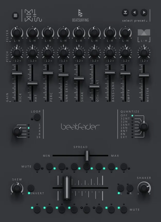 Beatfader drum machine plugin by BEATSURFING fader interface