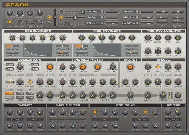 Reaktor Spark synth plugin interface by Native Instruments