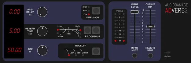ADverb2 by Audio Damage vintage digital plate reverb plugin interface