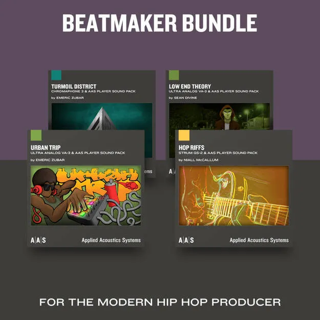 AAS Beatmaker Bundle preset pack artwork for Ultra-Analog VA-3, Strum GS-2 and Chromaphone 3
