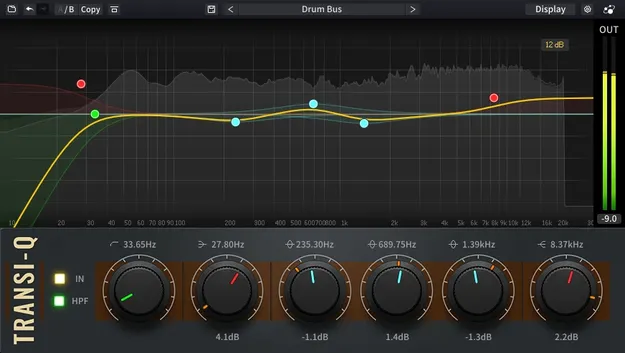 Transi-Q transient-preserving EQ plugin interface by Three-Body Technology