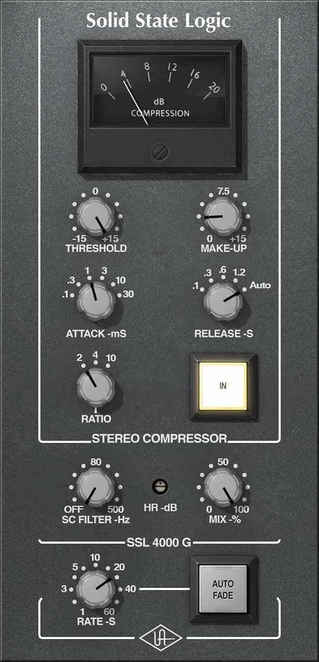 SSL 4000 G Bus Compressor by Universal Audio bus compressor plug-in interface