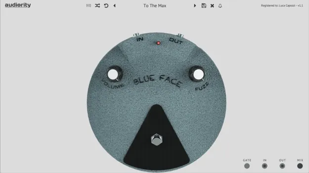 Blue Face analog-modeled vintage fuzz plugin interface by Audiority