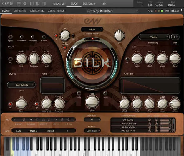 Silk virtual instrument plugin by EastWest Sounds interface
