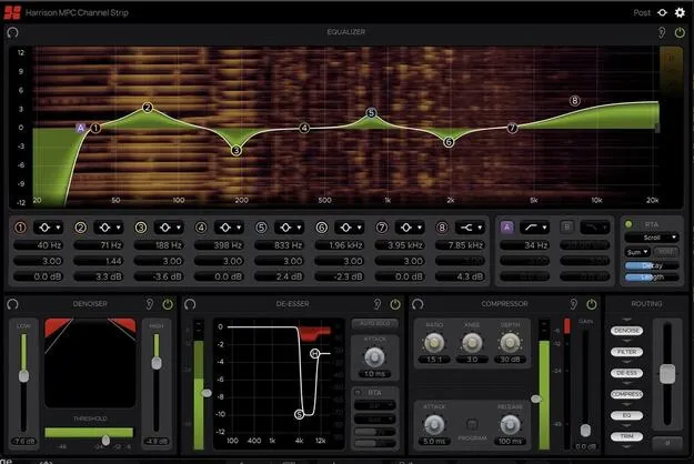 MPC Channel Strip by Harrison Consoles channel strip plugin interface