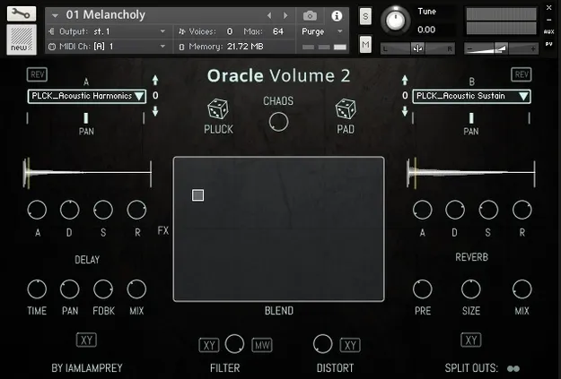 Oracle 2 by Iamlamprey Kontakt instrument interface with XY Pad