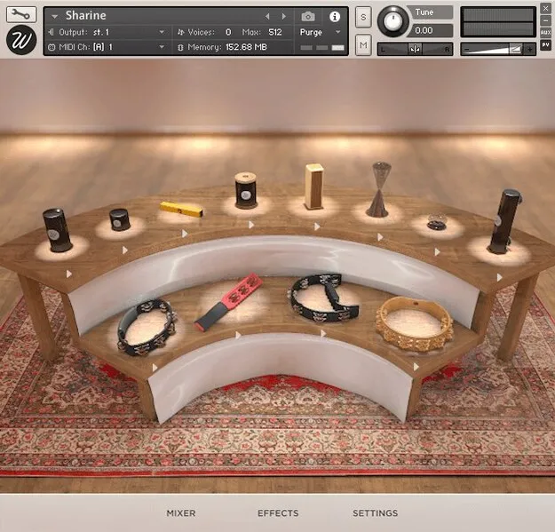 Sharine shaker and tambourine Kontakt instrument by Wavesfactory interface