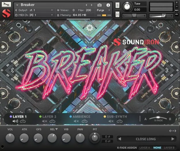 Breaker Kontakt breakbeat drum instrument by Soundiron interface