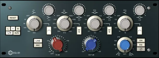 EQ 81 by IK Multimedia discrete preamp and equalizer plugin interface