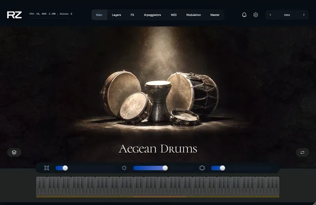 Aegean Drums by ZAK Sound Mediterranean percussion library artwork for Raizes Player