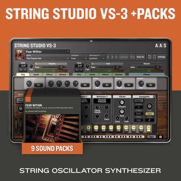 String Studio VS-3 + PACKS synth plugin interface by Applied Acoustics Systems