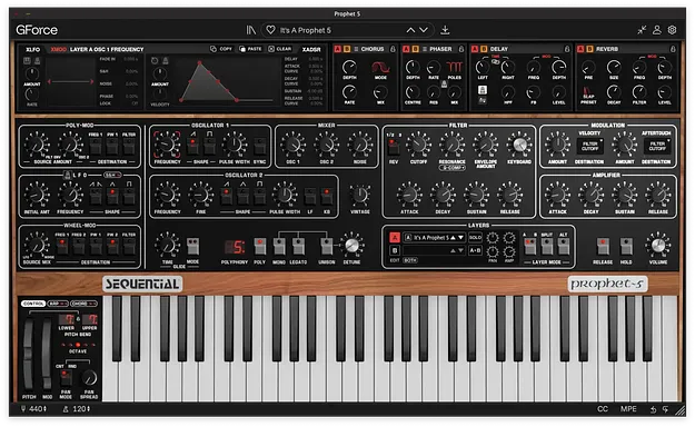 Prophet~5 by GForce Software analog synth plugin interface