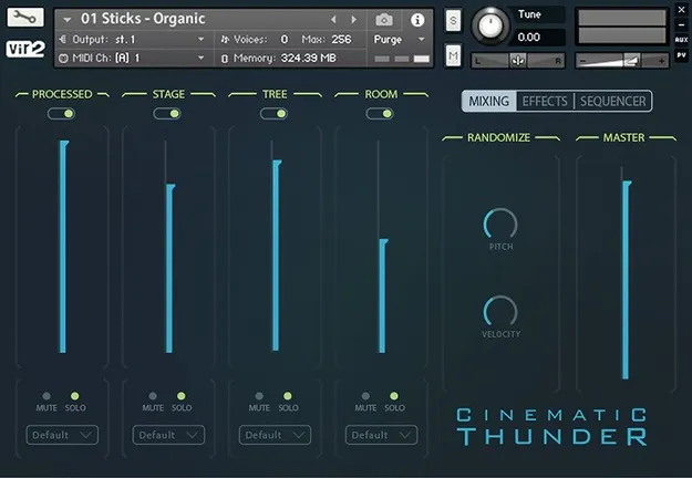 Cinematic Thunder: Epic Orchestral Toms Kontakt instrument interface by Vir2 Instruments