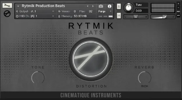 Rytmik Beats Kontakt drum loop instrument by Cinematique Instruments interface