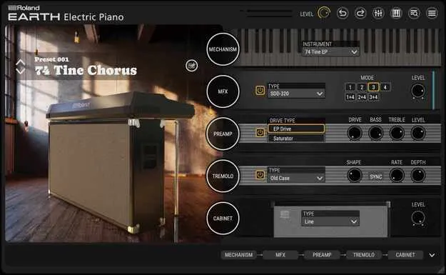 Earth Electric Piano by Roland virtual instrument plugin interface