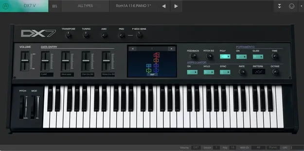 DX7 V by Arturia FM synth plugin interface