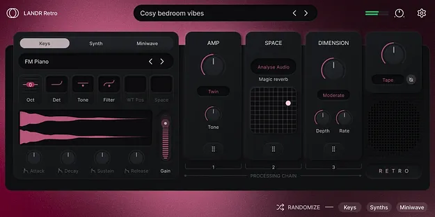 LANDR Retro lo-fi virtual instrument plugin interface by LANDR