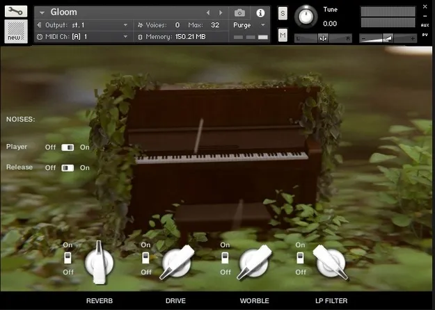 Gloom by Iamlamprey Kontakt upright piano instrument interface