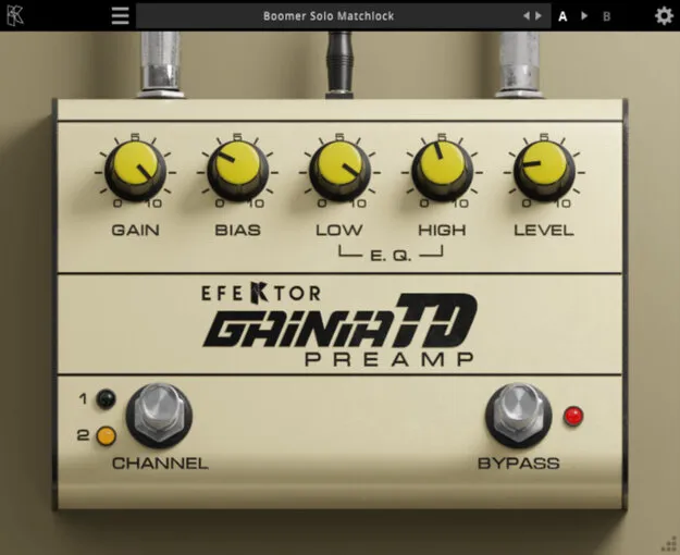 EFEKTOR Gainia TD tube overdrive preamp plugin interface by Kuassa