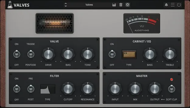 Valves tube overdrive plugin interface by AudioThing