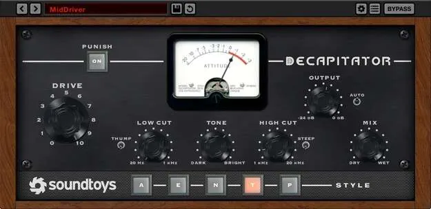 Decapitator analog saturation plugin interface by Soundtoys