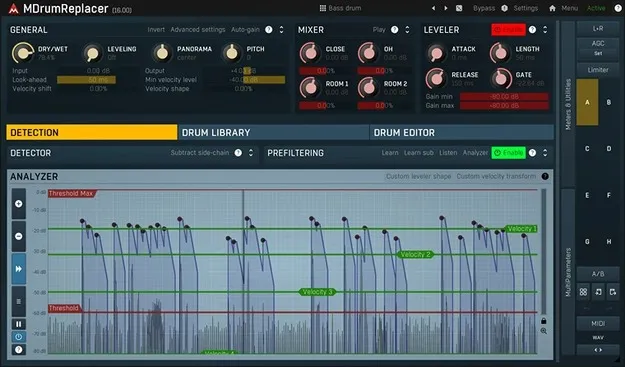 MDrumReplacer by MeldaProduction drum-hit replacement plugin interface