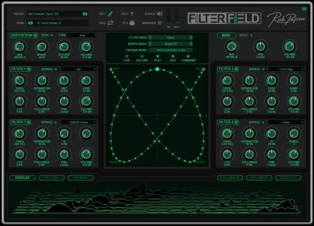 FilterField by Rob Papen filter FX plugin interface with XY field