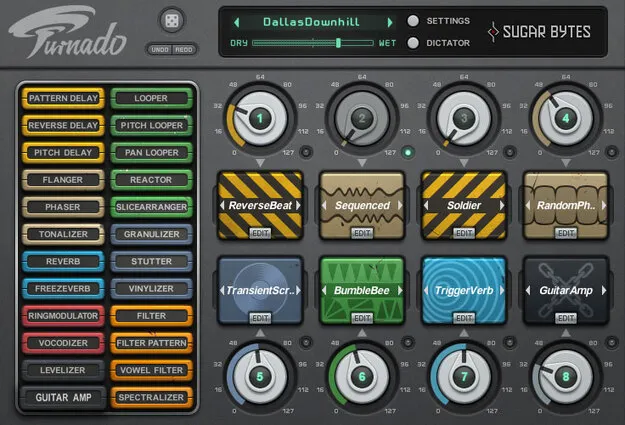 Turnado by Sugar Bytes multi-effect audio plugin interface