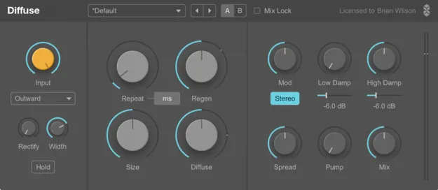 Diffuse by Surreal Machines delay and reverb plugin interface