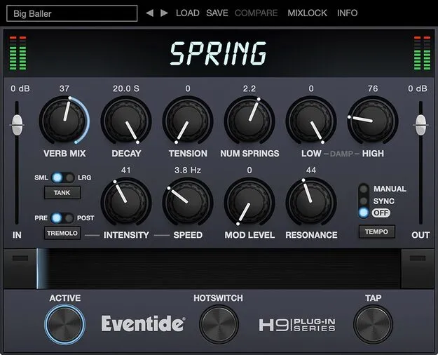 Spring reverb plugin by Eventide interface