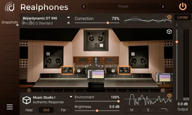 Realphones 2 Professional by dSONIQ studio tool plugin interface