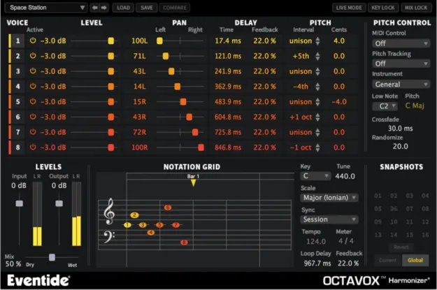 Octavox diatonic harmonizer plugin interface by Eventide