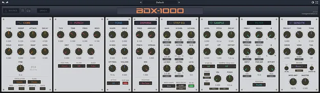BDX-1000 by Rave Generation TR-909-based bassdrum synth plugin interface
