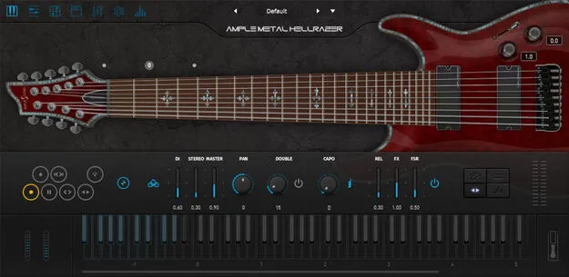Ample Metal Hellrazer nine-string guitar virtual instrument interface by Ample Sound
