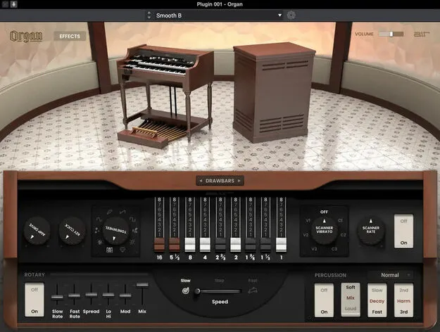 Organ plugin by AIR Music Technology virtual tonewheel organ interface