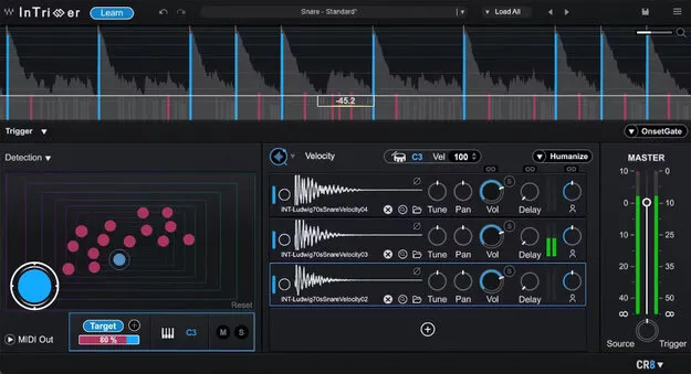 InTrigger Drum Replacer by Waves drum replacement plugin interface