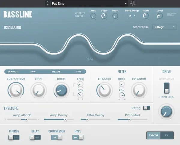 Bassline monophonic synth plugin interface by AIR Music Technology