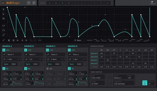 MidiShaper by Cableguys MIDI LFO modulator plugin interface